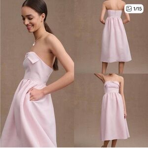 Sachin + Babi Blush Strapless Bow Taffeta Midi Dress